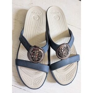 Crocs Sanrah Womens Shoes 10W Circle Slip On Slides Sandals Navy Blue Comfort